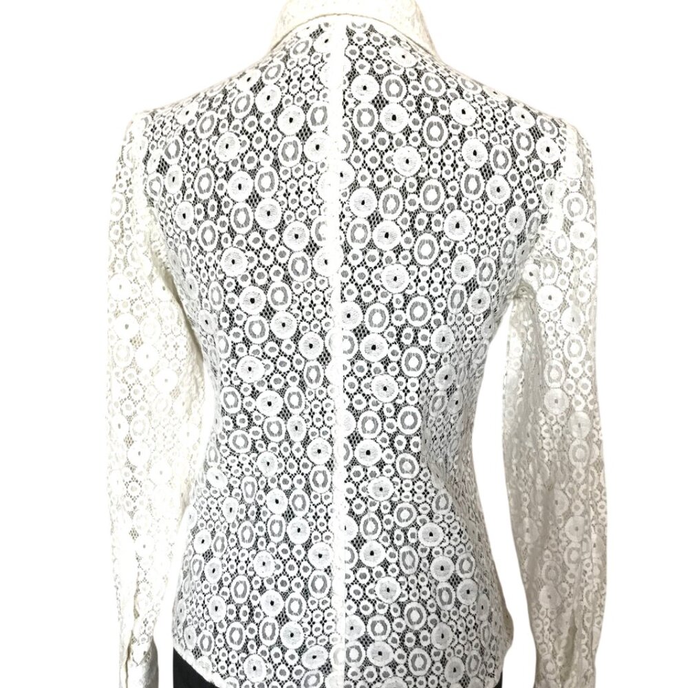 Trina Turk Sheer Lace Button-Down Blouse, Cream See-Thru Top, Size Small - Picture 2 of 15